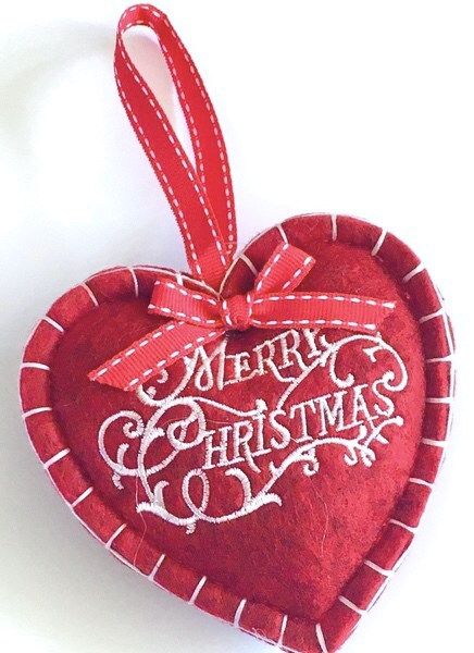 Embroidered Felt Heart Christmas Tree Decoration