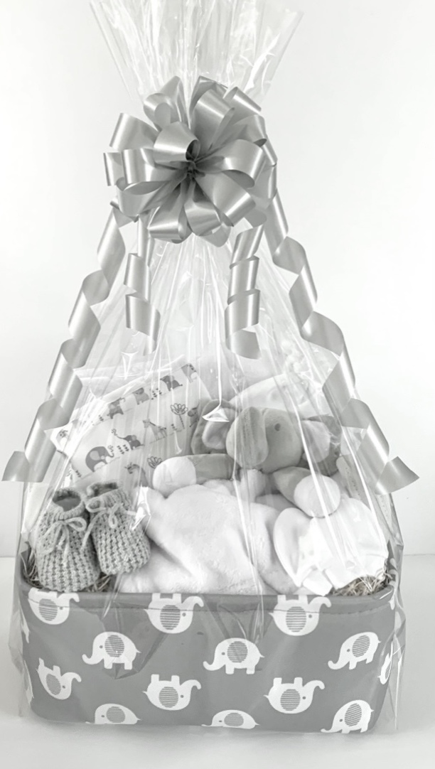 Neutral Grey Elephant Baby Gift Basket