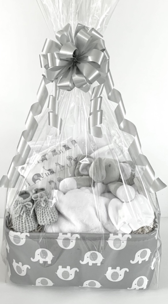 Grey Elephant Neutral Baby Gift Basket