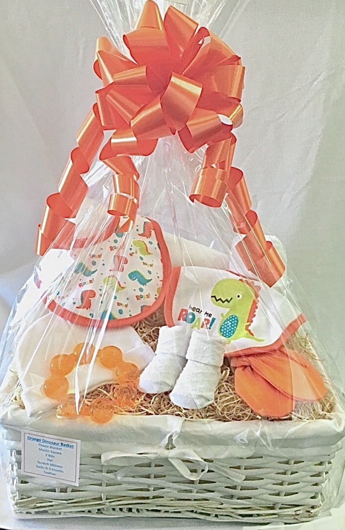 Orange Dinosaur baby Gift basket