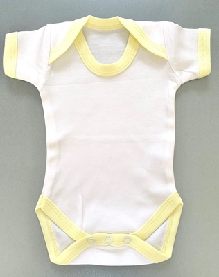 Short Sleeved Baby Bodysuit / Vest - lemon trim