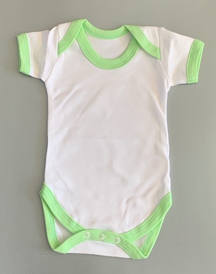 Short Sleeved Baby Bodysuit / Vest - green trim