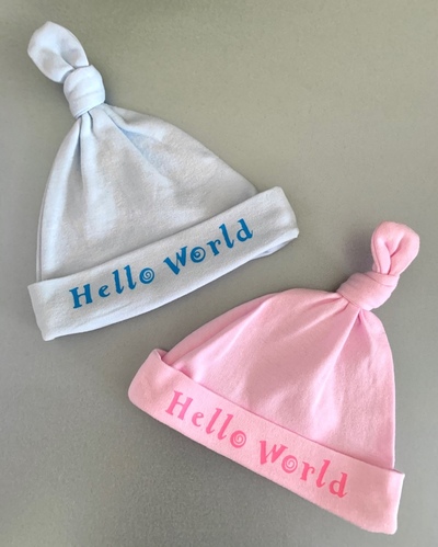 ‘Hello World’  Hat - pink or blue